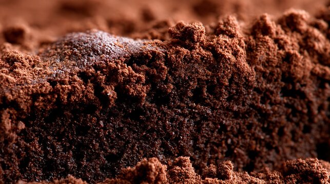 A macro close up of wacky cake showcasing moist chocolate crumb, rich cocoa textures, and exceptional dessert detail