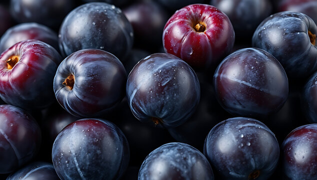 Close Up Fresh Dark Plums Pattern Wallpaper Background