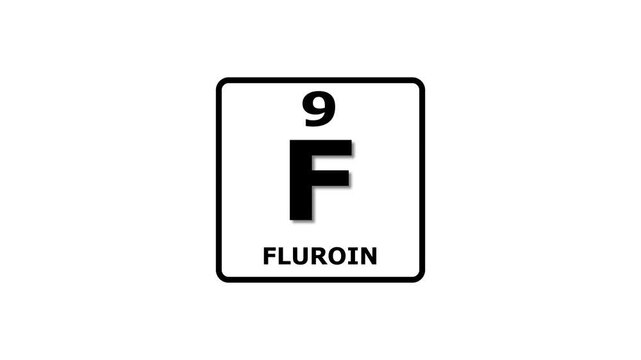 Fluroin, chemical element of the periodic table graphic animation. Alpha channel. Transparent background motion design. 4K resolution