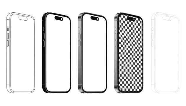 Smartphone Screen Mockup Vector Set with Blank Display Outline Silhouette and Transparent Background