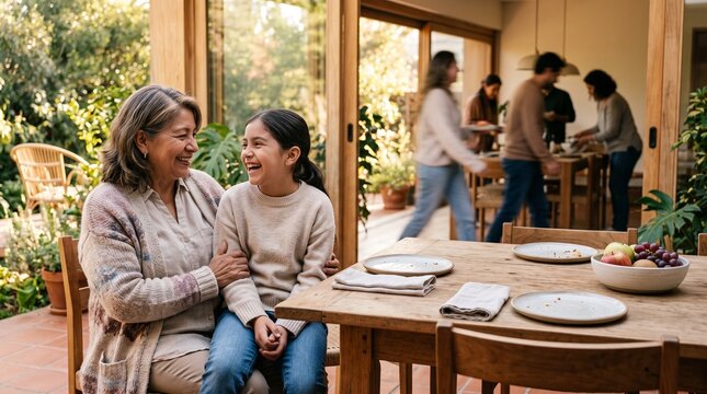 Grandmother and granddaughter linger after family lunch