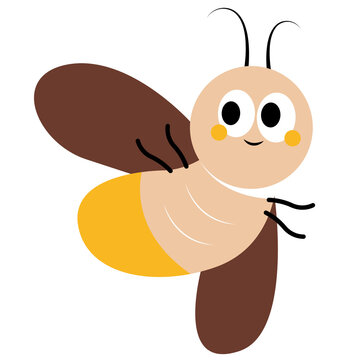 Cute flying firefly character illustration, adorable glowing lightning bug vector isolated on white background