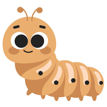 Cute orange caterpillar character illustration, adorable smiling worm vector isolated on white background