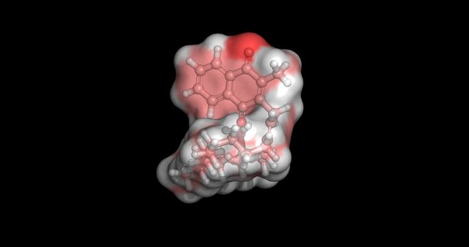 Vitamin K1, essential fat-soluble cofactor for blood coagulation and bone metabolism, 3D molecule spinning, 4K