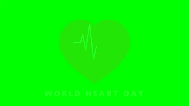 World Heart Day Illustration with Red Heart and Heartbeat Line on Green Background for Medical Awareness and Cardiology Health Promotion