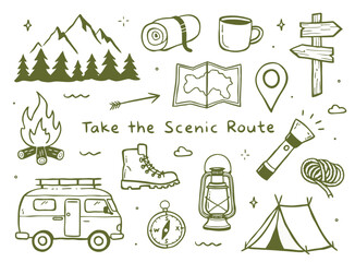 Set of hand drawn camping and hiking elements © Abu hamed shah