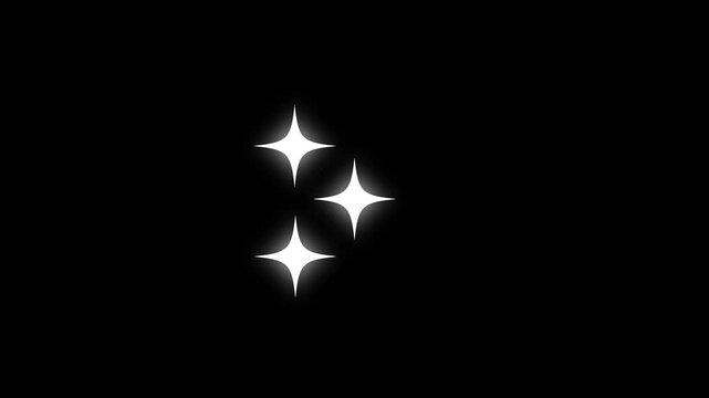 White cartoon twinkle star sparkle animation, glowing glitter doodle stars, cute blinking light effects, magical shimmer burst,loop overlay, festive motion graphics on black screen, 4K.