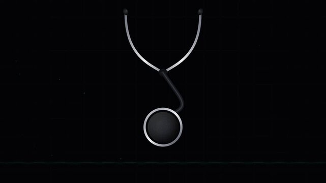Medical Stethoscope Heartbeat Animation on Dark Background Loop