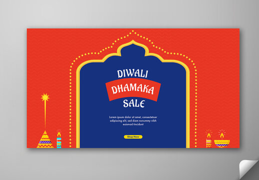 Editable Diwali Festival Dhamaka Sale TV Ads Banner Design in Dark Orange and Blue Color for Advertising.