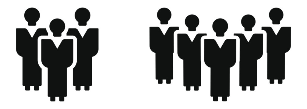 Group of business people judge lawyer choir standing together icon vector silhouette illustration isolated on white background
