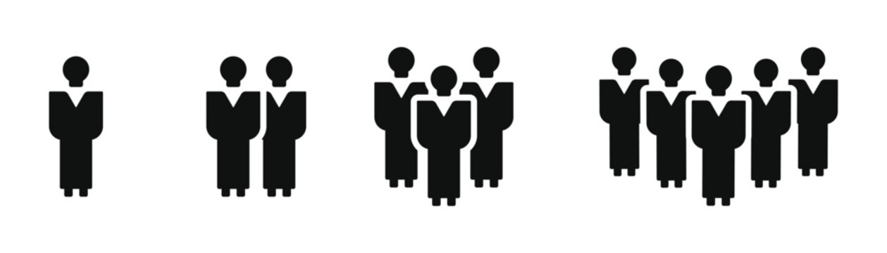 People team group sequence icon vector set from single person to large group silhouette vector isolated