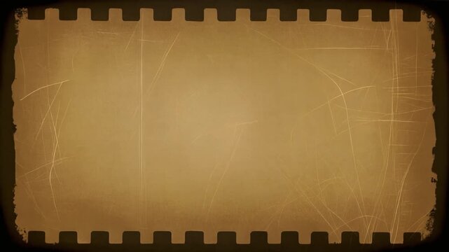 Retro Sepia Film Frame Overlay with Rough Edge Grunge Texture and Vintage Cinema Grain Loop Background for Creative Projects