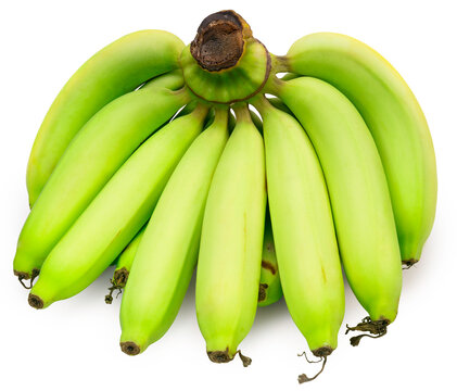 Bunch of bananas green Banana isolated on white background, with clipping path, gourmet beverage branding and premium food packaging design.