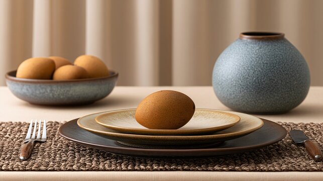 A refined hospitality composition featuring sapodilla fruit displayed on artisan ceramics with elegant presentation