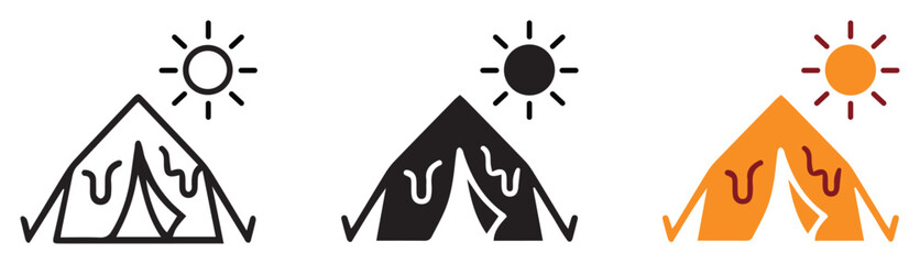 Camping tent icons illustrate outdoor recreation and seasonal travel activities. © Vector Pulse