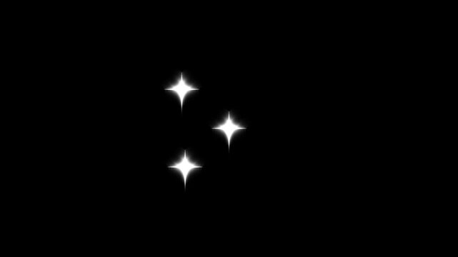 Glowing white twinkle stars animation, cartoon sparkle doodle effects, magical glitter explosion,  blinking lights, seamless festive overlay, shining star trail on black , background, 4K...