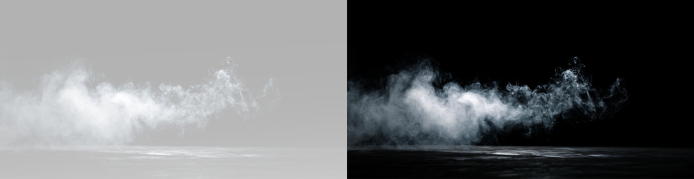 Gas and smoke with rolling white fog, rising vapor, drifting mist clouds, swirling fumes and atmospheric haze