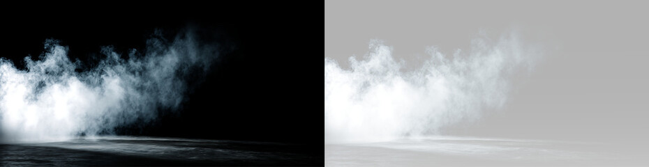 Mist cloud with dense white smoke, rising fog, twisting vapor, flowing fumes and drifting gas effect © HolyStas