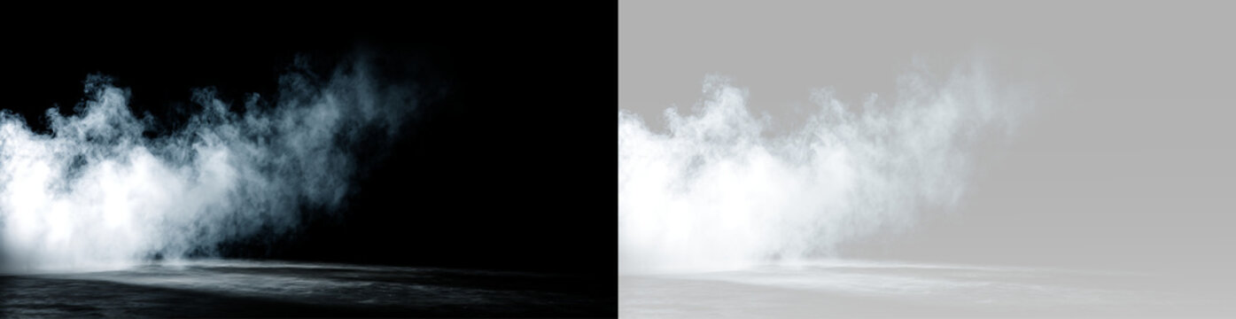 Mist cloud with dense white smoke, rising fog, twisting vapor, flowing fumes and drifting gas effect