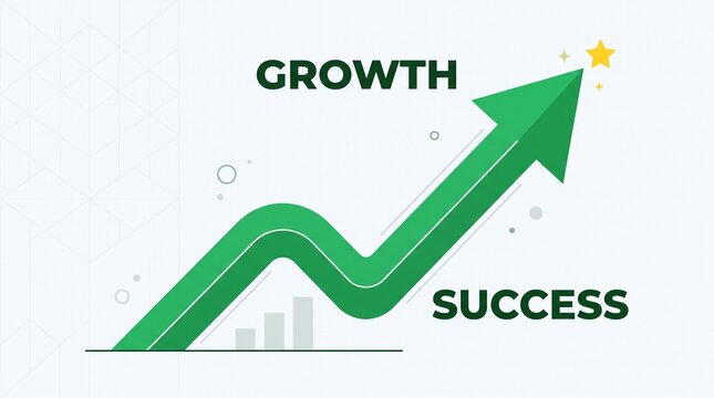 a thick green upward trending arrow with a small yellow star depicting growth and success
