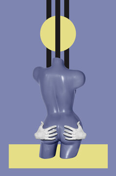 Collage art with a plastic female mannequin	