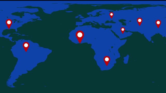 World map with location pins marking multiple global destinations and travel points across continents