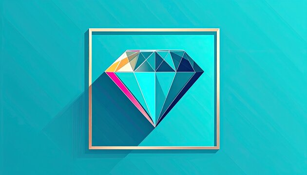 Colorful Geometric Diamond Shape on Teal Background.
