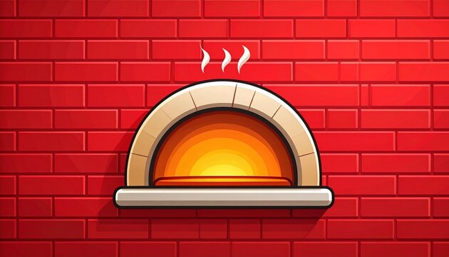Traditional Wood Fired Pizza Oven on Red Brick Wall.