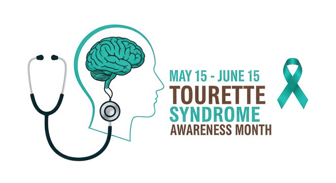 Tourette Syndrome Awareness Graphic with Brain and Stethoscope isolated on transparent background
