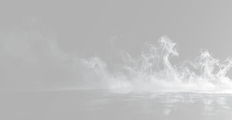 Cloud of dense white fog with rising smoke, twisting vapor, drifting mist and realistic flowing gas © HolyStas