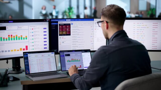 Facility Manager Tracking Maintenance Requests On Laptop