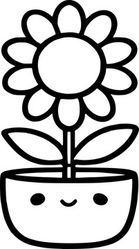 hand drawn flower simple sun flower in pot cramic
