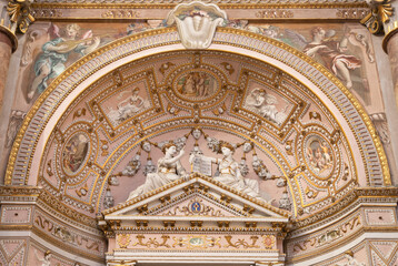 Fototapeta premium CREMA, ITALY - MARCH 20, 2026: The stucco of side altar in the church Santuario di Santa Maria della Croce by Giovan Battista Castello from year (1585)