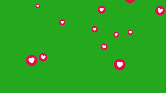 Heart Reaction Icons, Floating Like Animation, Social Media Hearts, Green Screen Overlay, Heart Emoji Burst, Love Reaction Effect