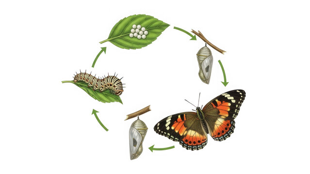 Butterfly life cycle stages illustration isolated on transparent background