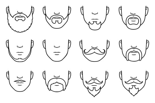Beard and Moustache Collection Hand Drawn Vector Line Art Set