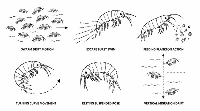Amphipod Crustacean Behavioral Set, Marine Biology Infographic