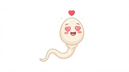 Obraz premium Sperm cell character appears happy and in love with hearts around it, showcasing a fun representation of fertility in a playful design.