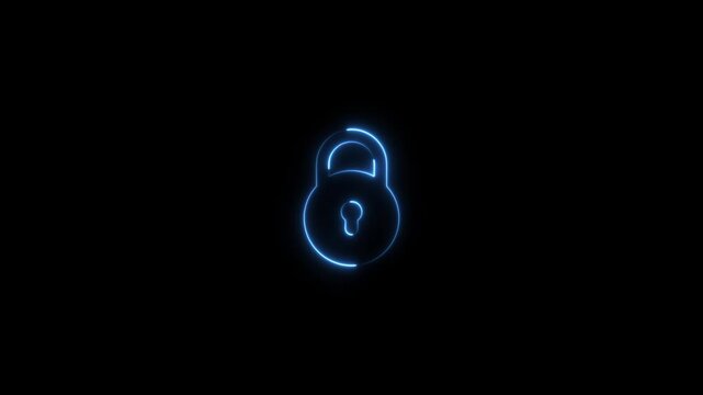Glowing blue digital padlock icon. Cyber security symbol for data protection and privacy.