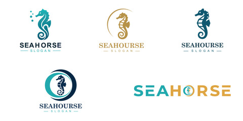 Set of icons Vector logo on which an abstract image of a seahorse © Syifah