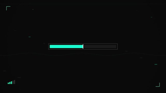 Futuristic Teal Digital Loading Progress Bar on Dark HUD Interface