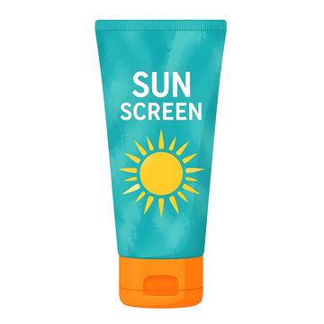 Bright blue tube of sunscreen featuring a yellow sun icon displayed against a clean white background for summer skincare marketing