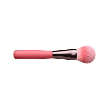 Soft fluffy cosmetic powder brush featuring vibrant pink bristles and a sleek matte handle isolated against a clean white background