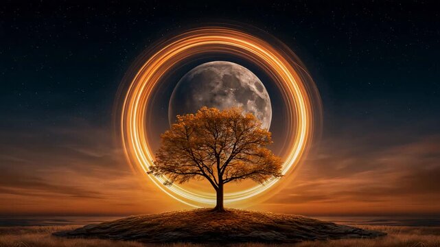 Time Lapse Moon With Motion Blur Across Starry Autumn Sky