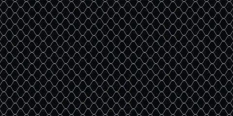 Fishing net seamless pattern. Soccer and football gates mesh. Fishnet texture. Basketball hoop and hockey net pattern. Sportswear texture. Chain link fence. Vector illustration on black background. © jun