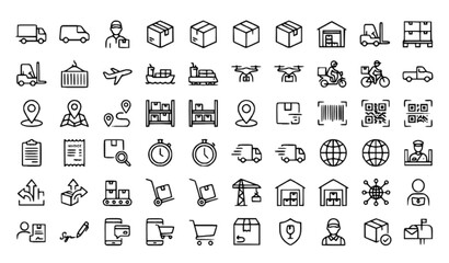 Delivery and Logistics Thin Line Icons Set Editable Stroke Vector Collection