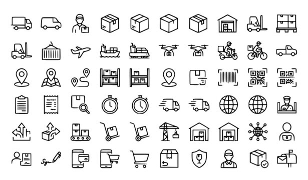 Delivery and Logistics Thin Line Icons Set Editable Stroke Vector Collection