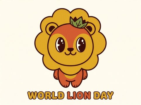 Cute Cartoon Lion Illustration for World Lion Day Banner-(Ilustrasi Singa Kartun Lucu untuk Banner Hari Singa Sedunia)