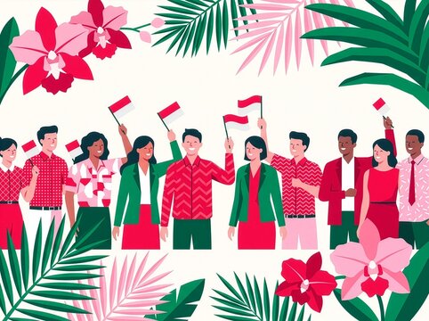 Indonesian People Celebrating Independence Day with Flags-(Masyarakat Indonesia Merayakan Hari Kemerdekaan dengan Bendera)