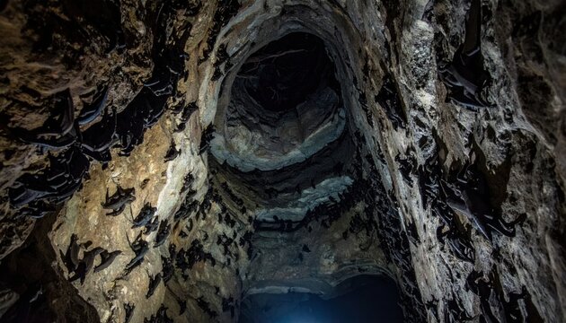 Dark cave entrance with stairs leading down.